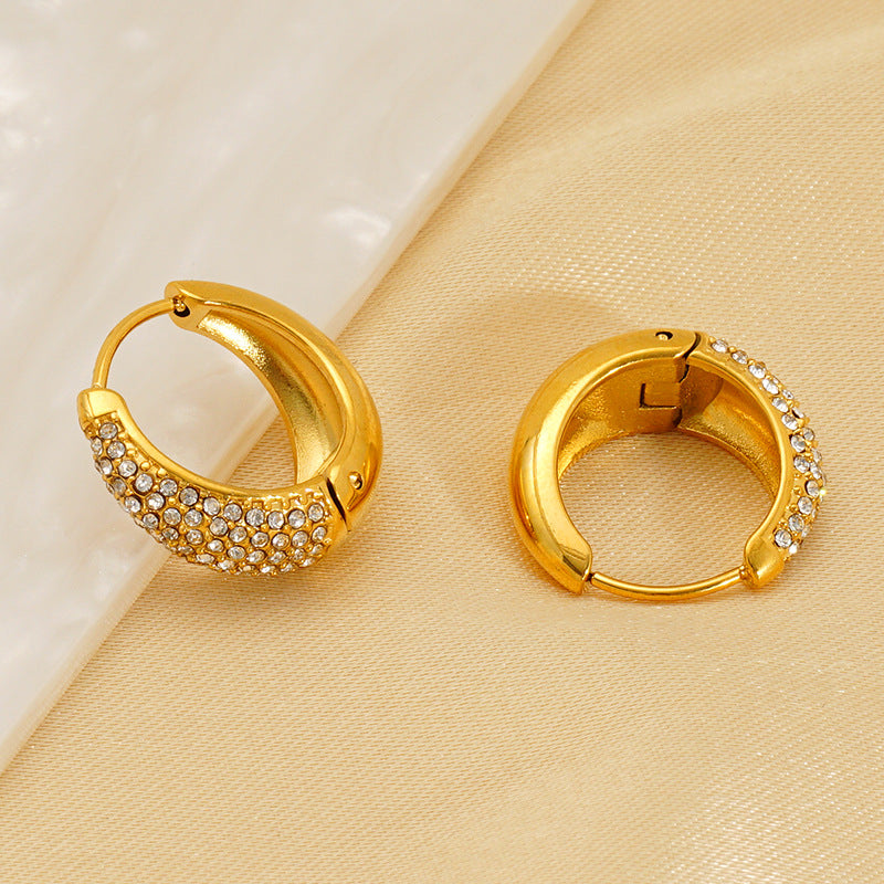 Wholesale  Light Luxury Ear Buckle Plating 18K Gold Inlaid Zircon Geometric All-match Titanium Steel Earrings