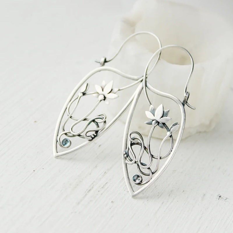 Wholesale  hollow flower diamond earrings  lotus Vine temperament earrings