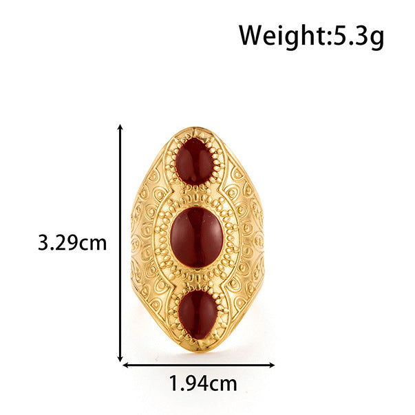 Wholesale  Red Titanium Steel Oil Dropping Light Luxury Retro Ring