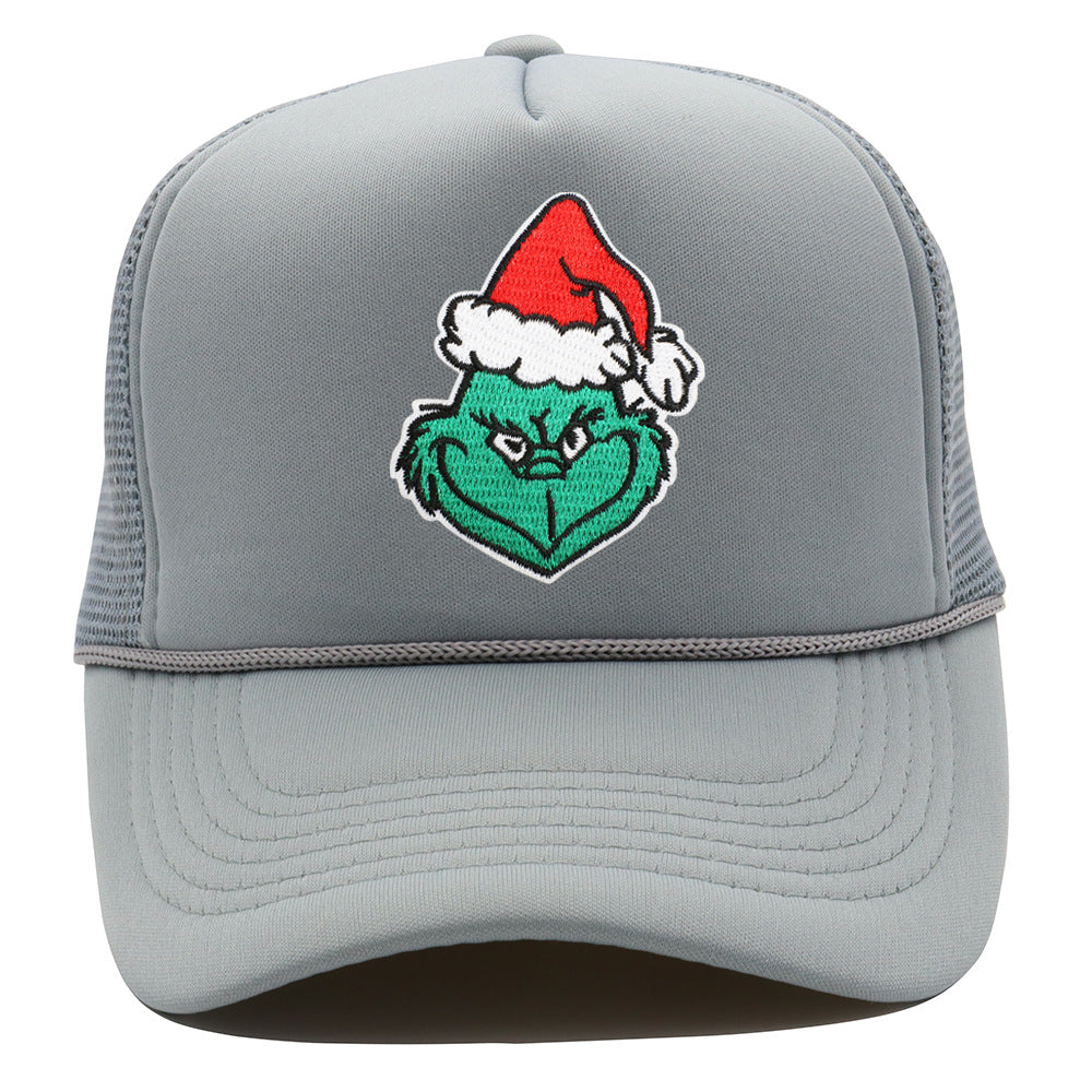Wholesale Christmas green hair monster embroidered label grid baseball cap