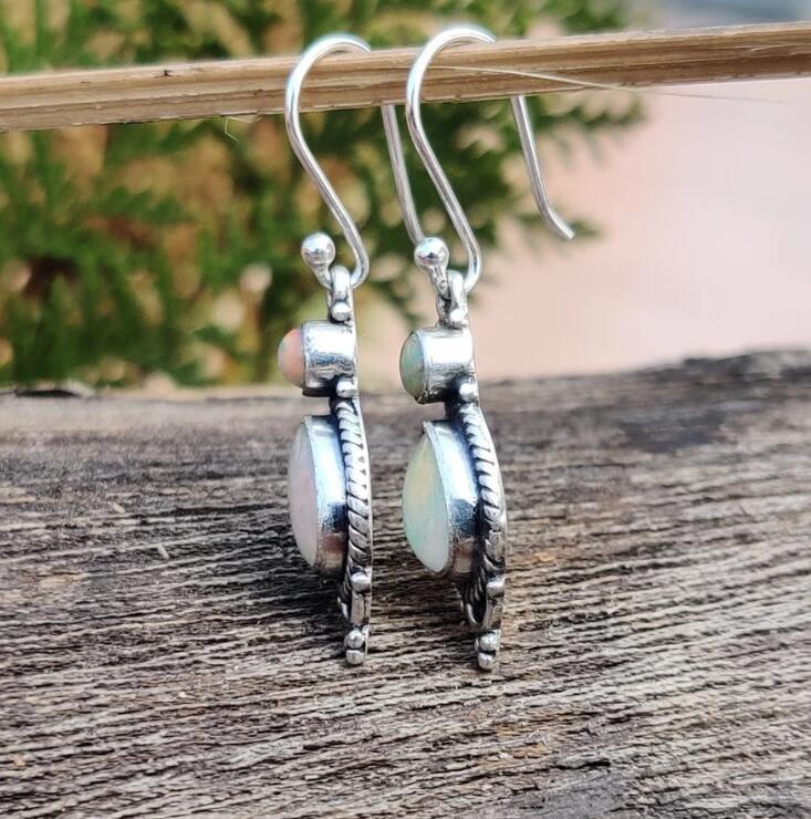 Wholesale Electroplated Alloy Drop Earrings,  Silver Edge Inlaid Colored Turquoise,  Bohemian Chic Gift Jewelry