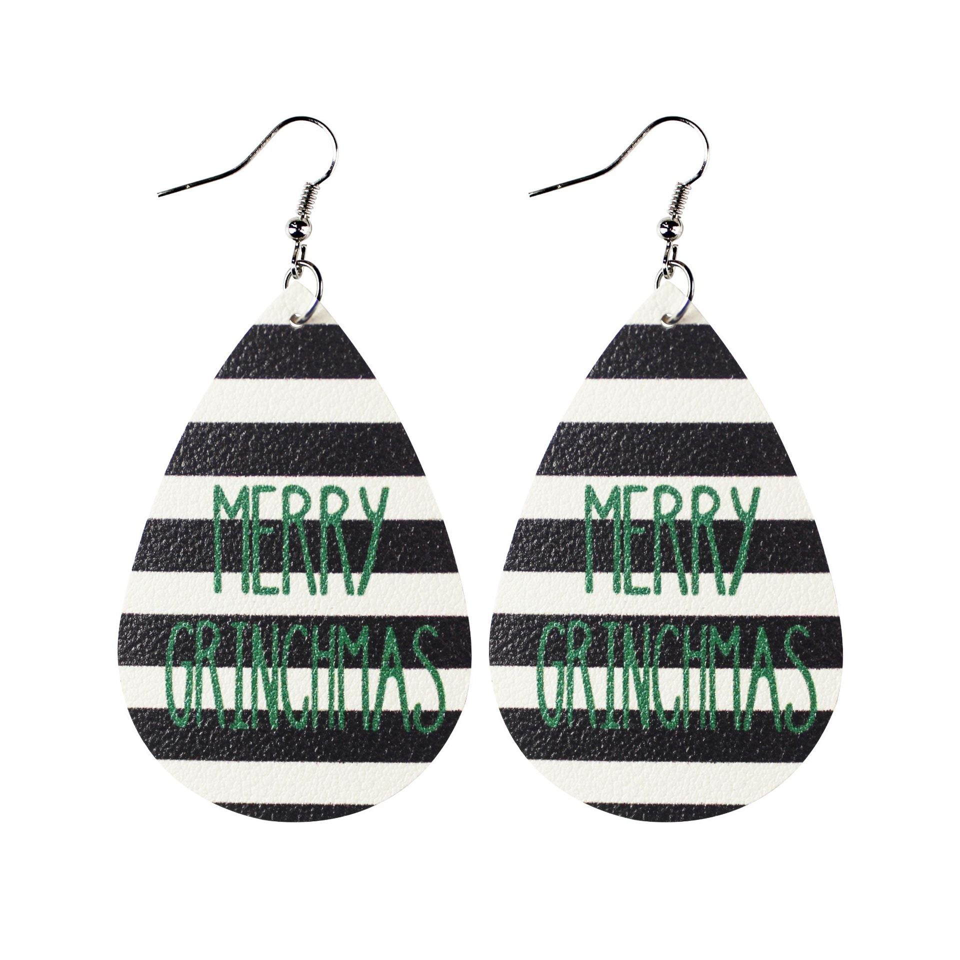 Wholesale Christmas Leather Double-sided Printing Composite Striped Plaid  Earrings