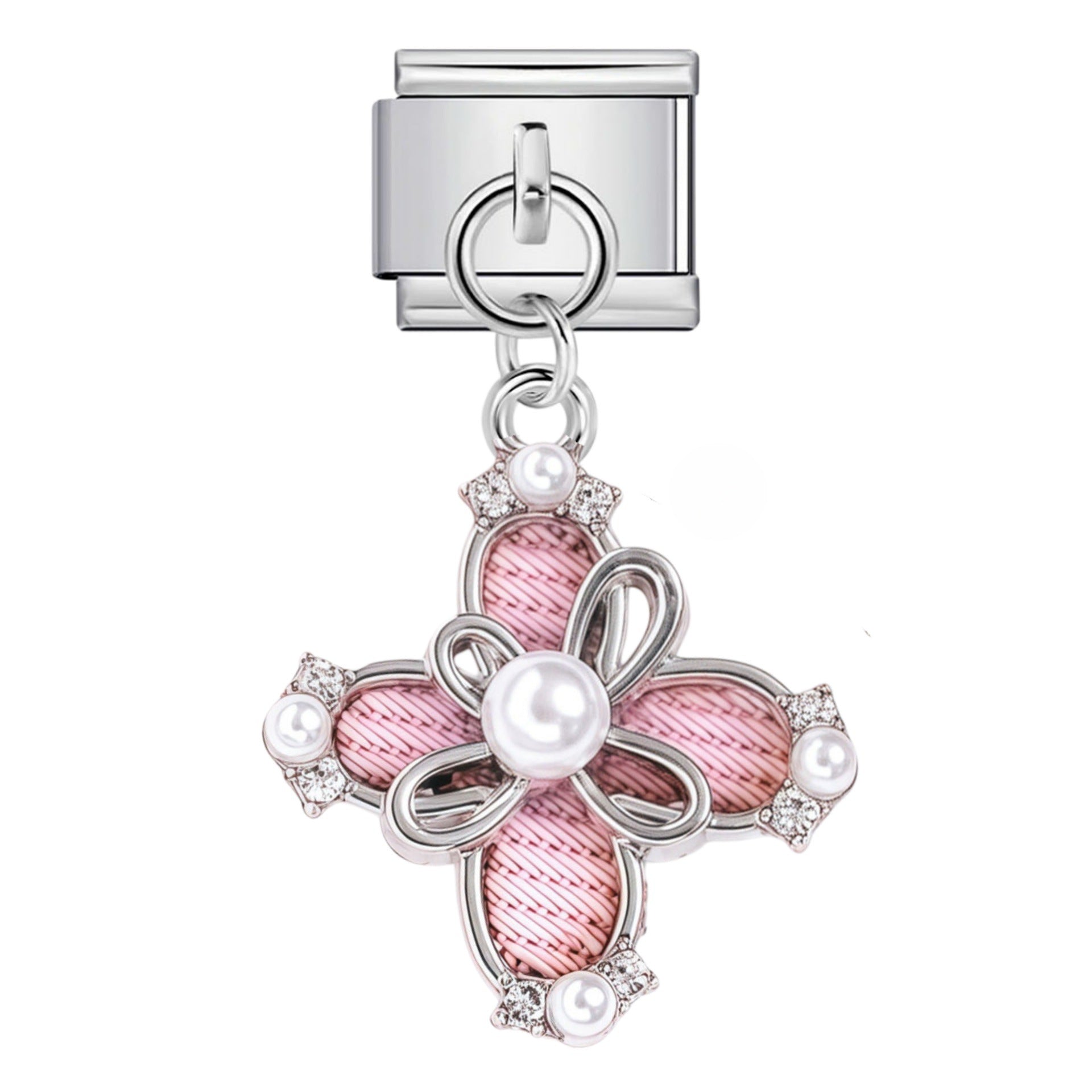Wholesale Stainless Steel Italian Style Modular Bracelet with Pink Pendant and Elastic Band - Fashion Accessory