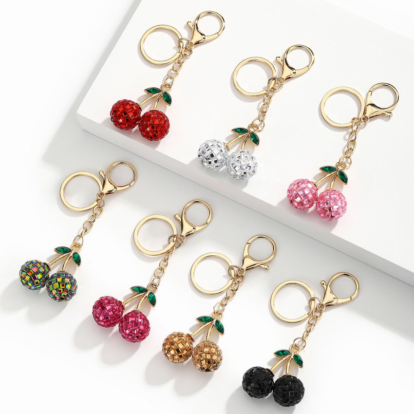 Wholesale Multicolored diamond-encrusted cherry keychain pendant