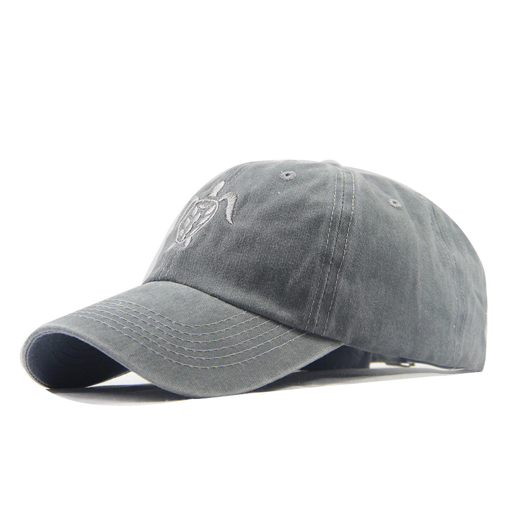 Wholesale Sea Turtle Embroidery Washed Denim Distressed Baseball Cap Hat ACC-HT-SuTe001