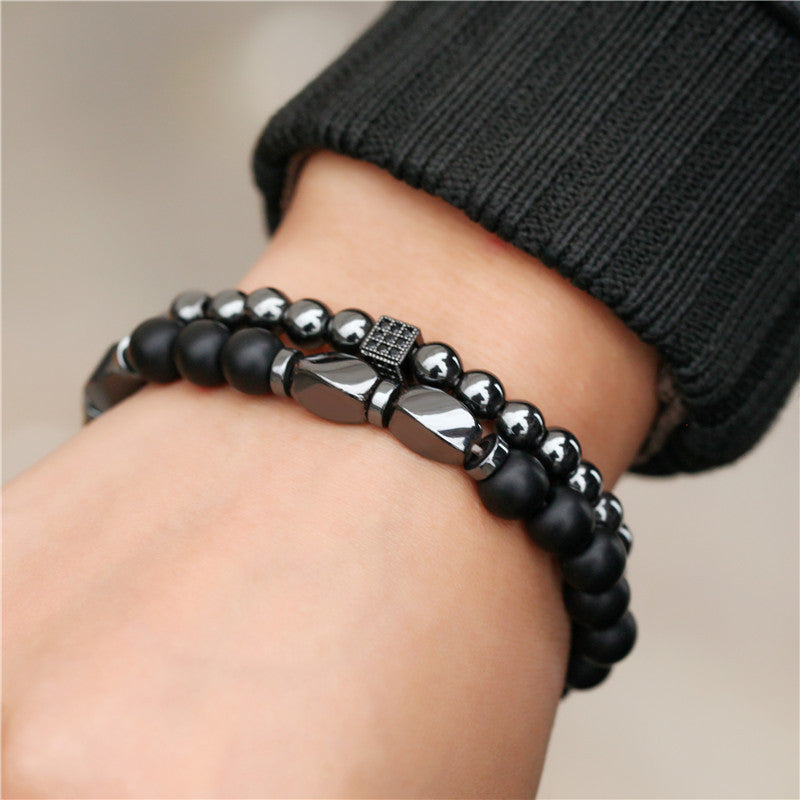 Wholesale  vintage black frosted bracelet zircon crown diamond ball dice  beads bracelet suit