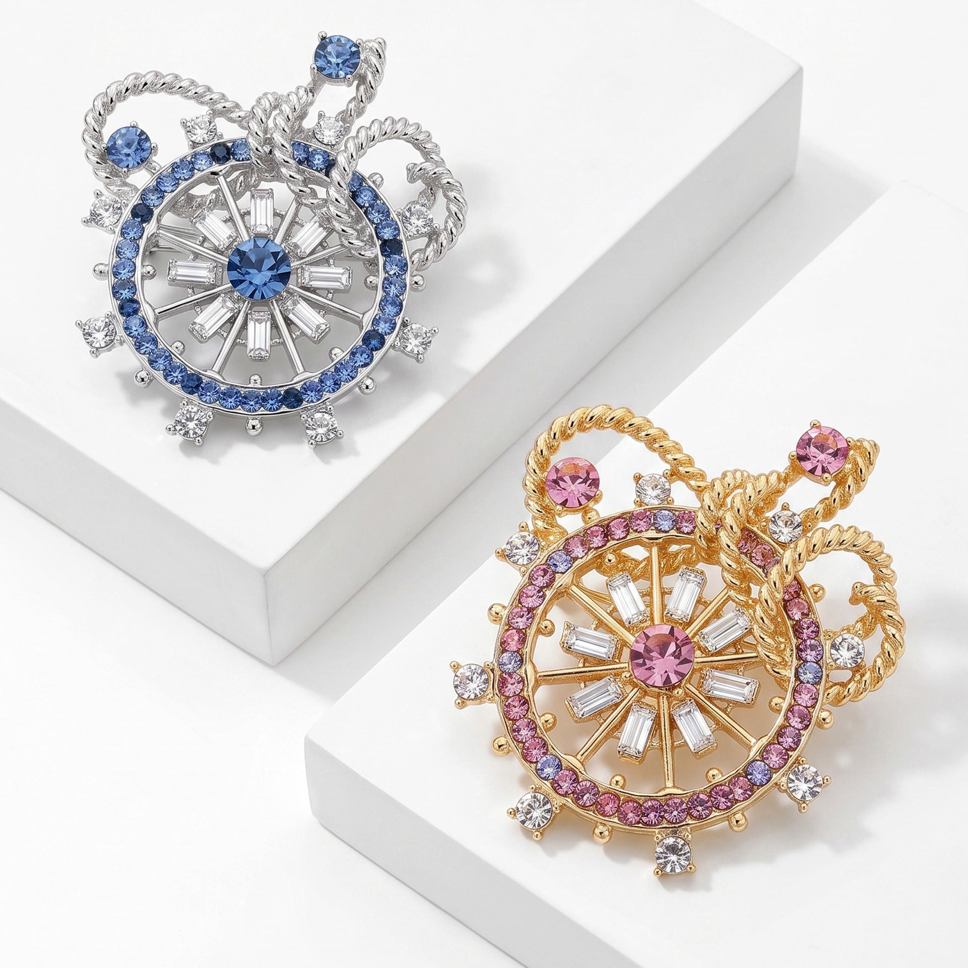 Wholesale Alloy Rhinestone Korean Style Anchor Brooch Pin For Women Cardigan Fashion Accessory