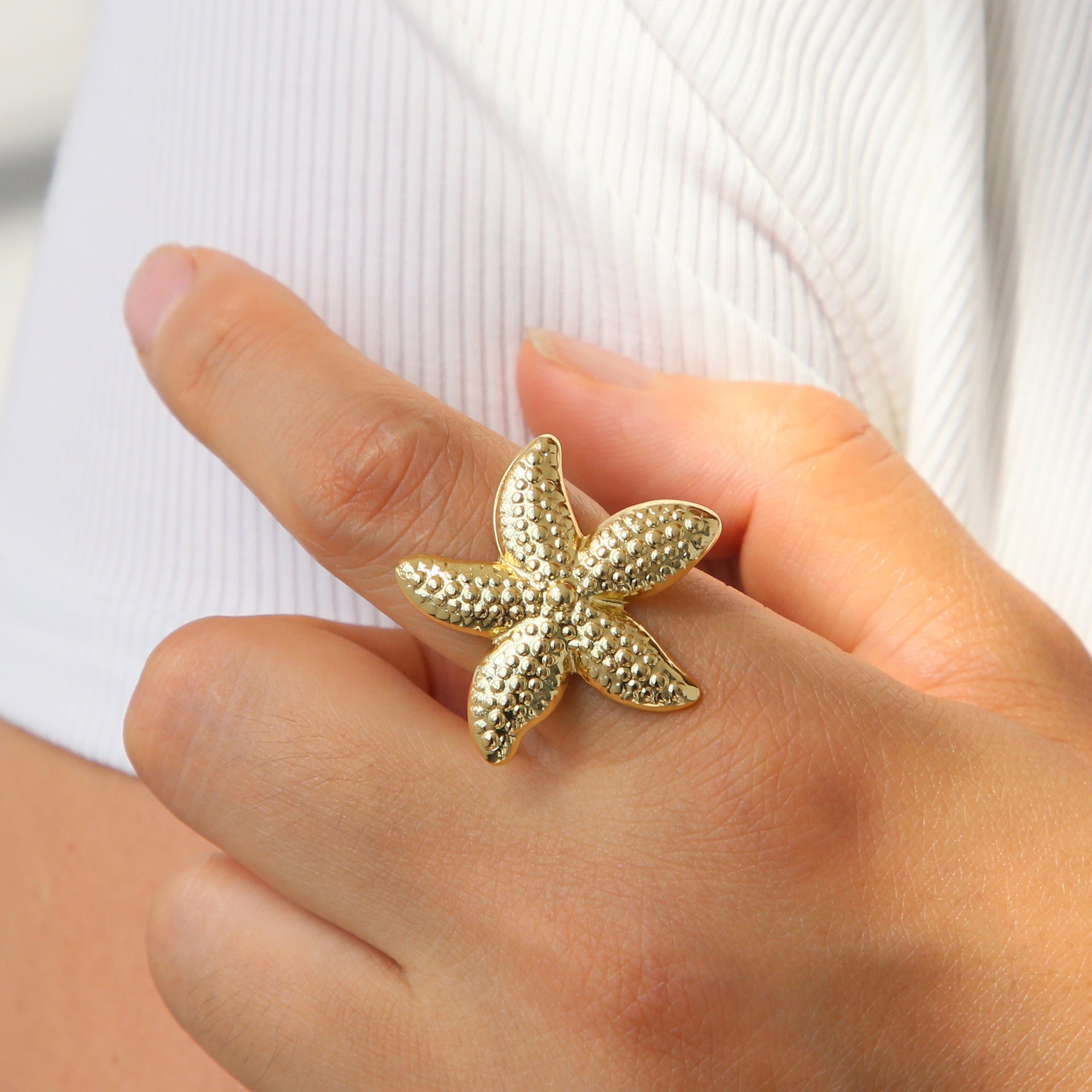 Wholesale Xiyin Temu Hot Selling Brass Summer Ocean Beach Vacation Style Starfish Conch Shell Open Ring