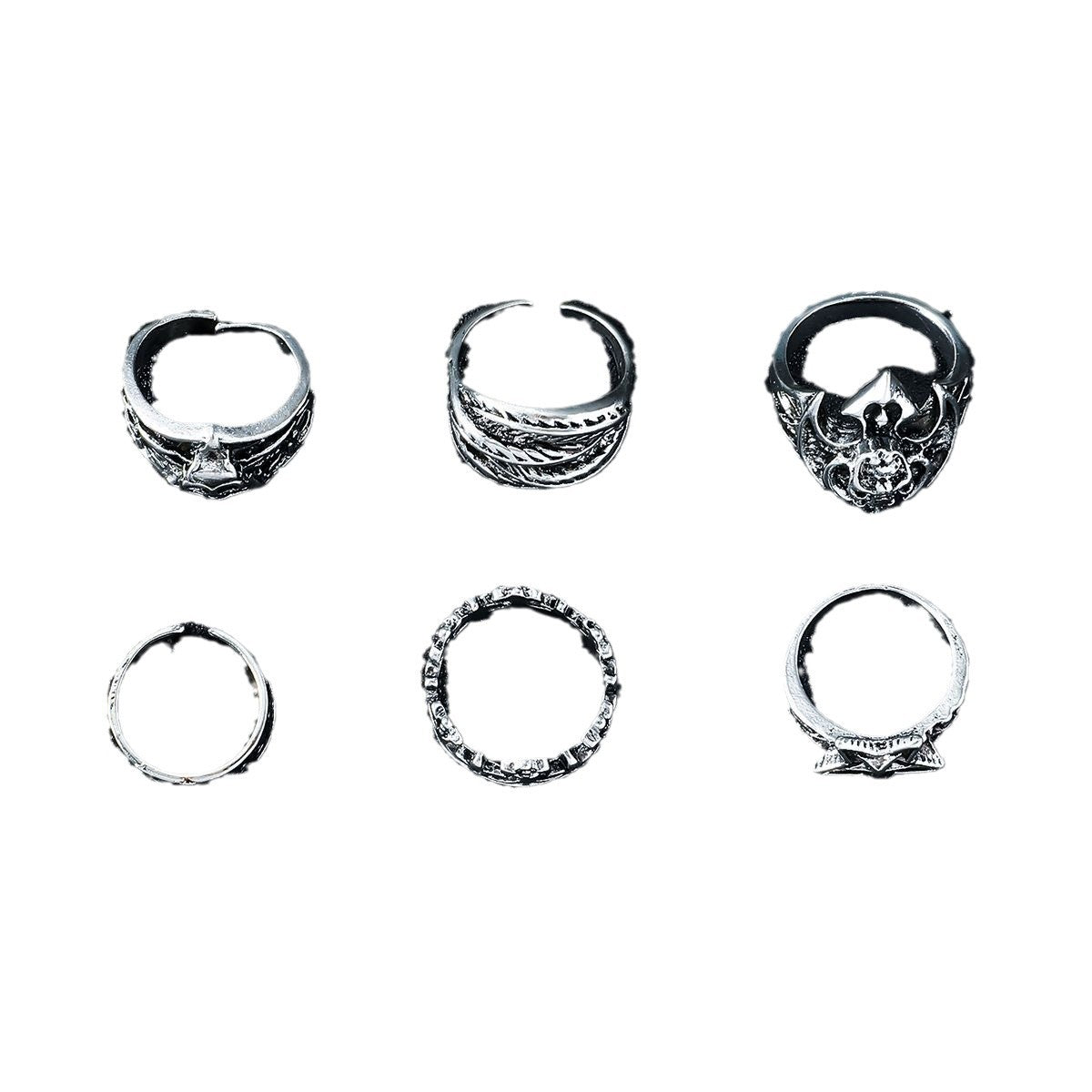 Wholesale titanium steel punk vintage carved bat love heart ring set