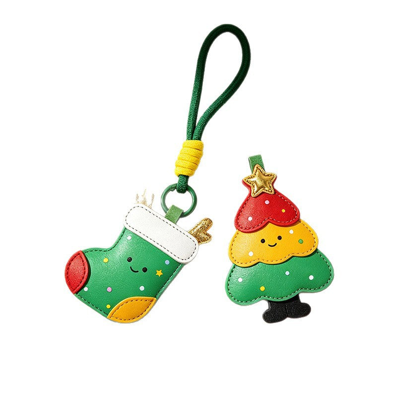 Wholesale Christmas Tree PU Leather Keychain Car Key Accessory Holiday Gift