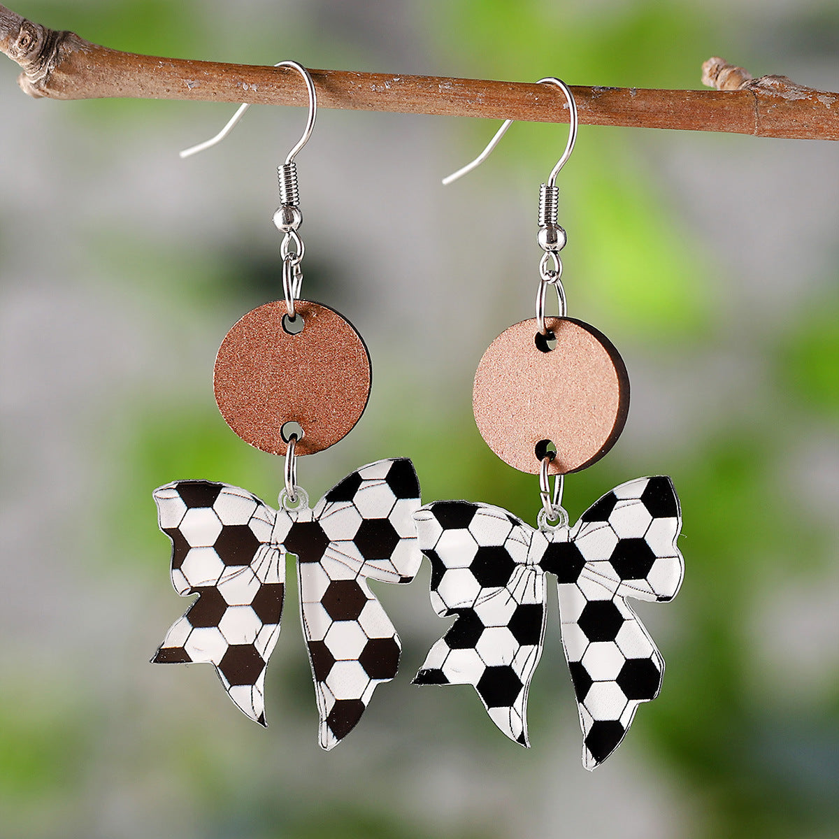 Wholesale Sports style ball bow disc stitching pendant earrings