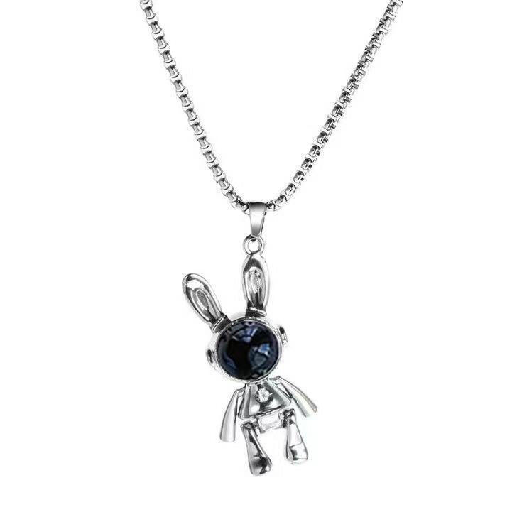 Wholesale Trendy Space Rabbit Pendant Necklace Alloy with Crystal Stones Jewelry Gift Boutique Resale