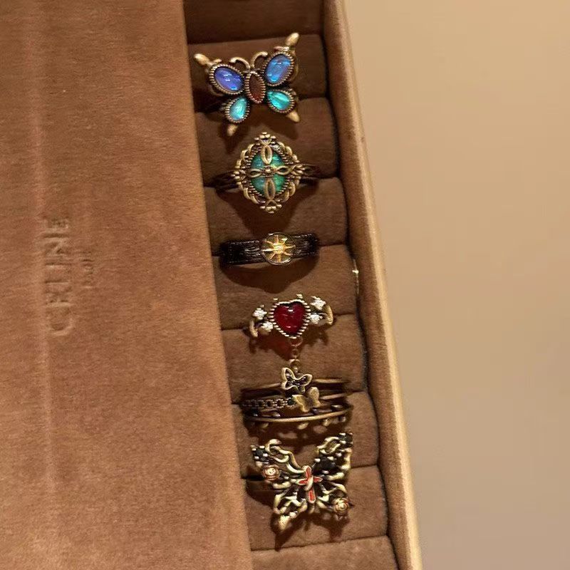 Wholesale Alloy Butterfly Sunflower Open Ring Retro Dark Style Women S Fashion Jewelry