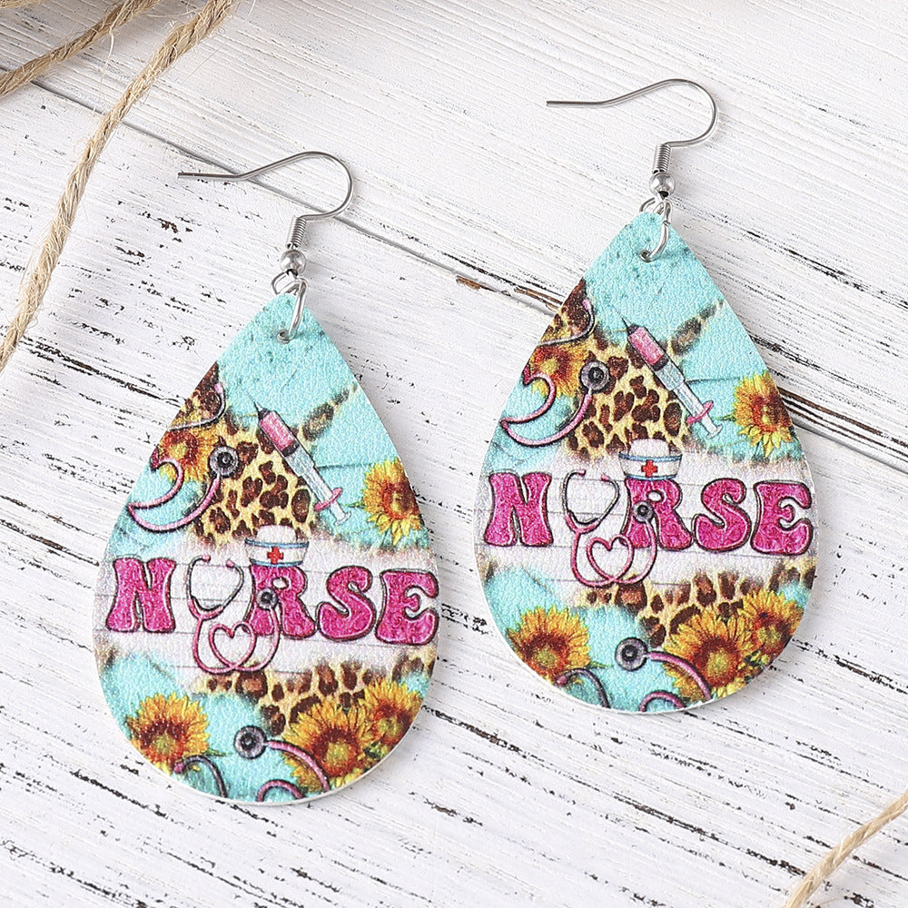 Wholesale Nurses'  Day Western-Style Leopard Print Leather Dangle Earrings