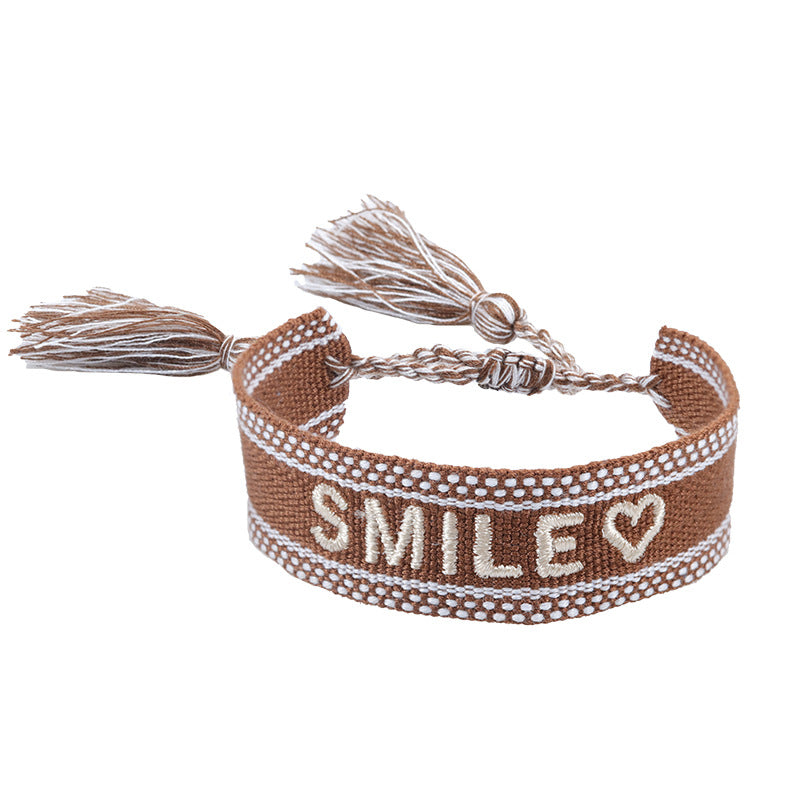 Wholesale Braided letter embroidered tassel bracelet