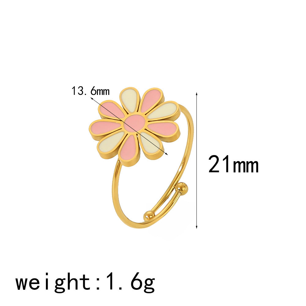 Wholesale Peach Pink Oil Drop 18K Gold Stainless Steel Rings ACC-RS-LiQuan006