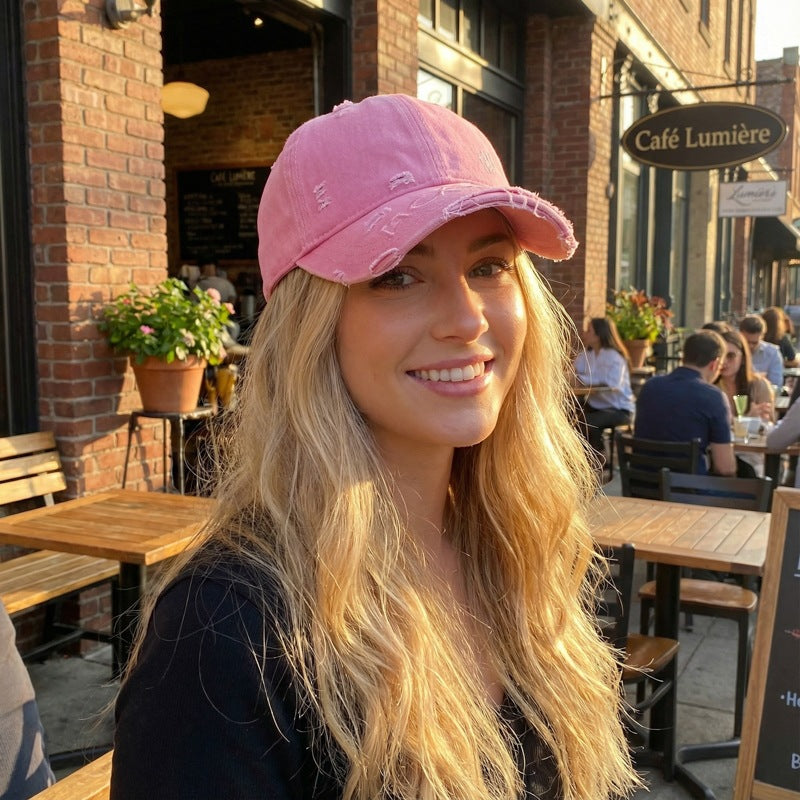 Wholesale Chic Retro Embroidery Letter Distressed Baseball Cap Washed Cotton Denim Gradient Adjustable Unisex Sun Hat