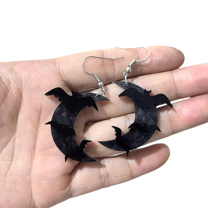 Wholesale Halloween Funny Acrylic Bat Moon Earrings
