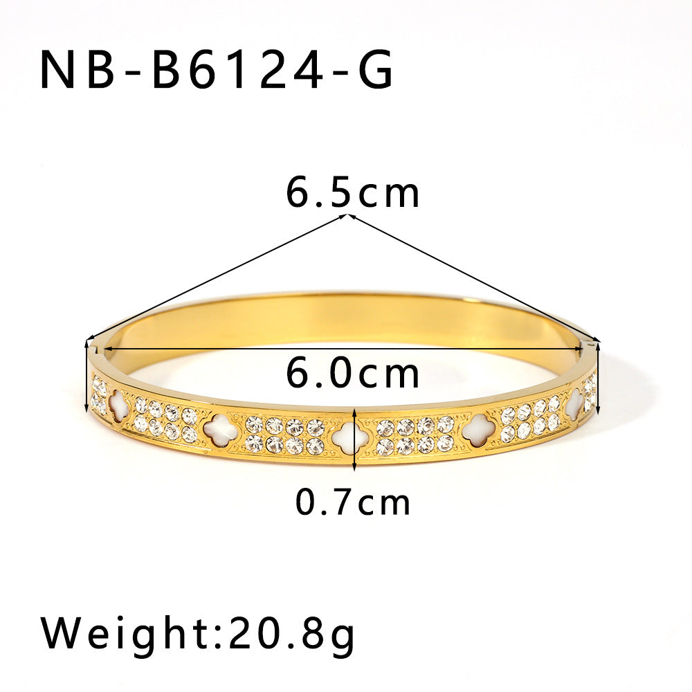 Wholesale Stainless Steel Inlaid Zircon White Shell Full Diamond 18K Gold Color Bracelet ACC-BT-XinY026