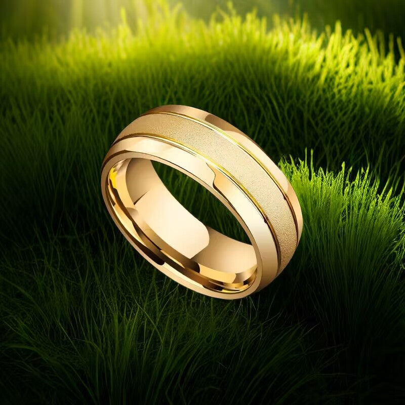 Wholesale  titanium steel frosted ring 18K gold ring