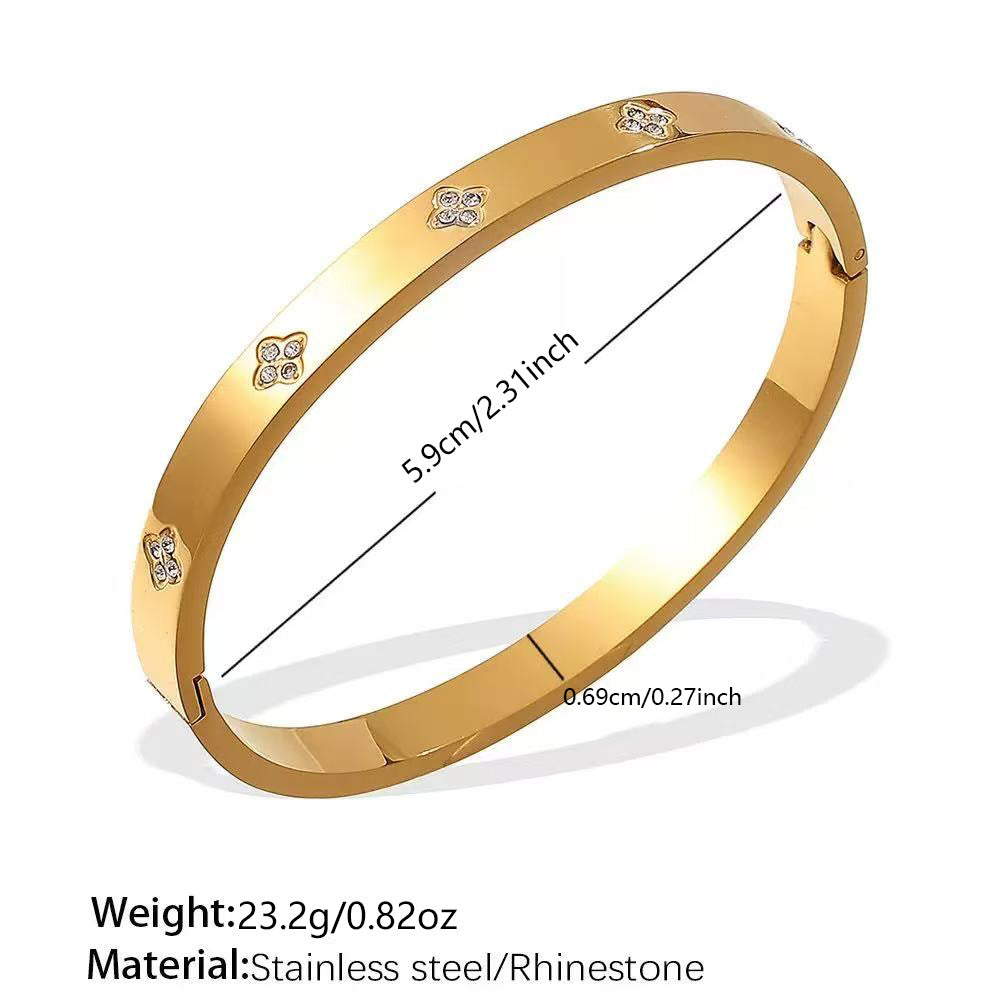 Wholesale Stainless Steel 18K Gold Plated Geometric Bracelet with White Shell Rhinestone Boutique Resale