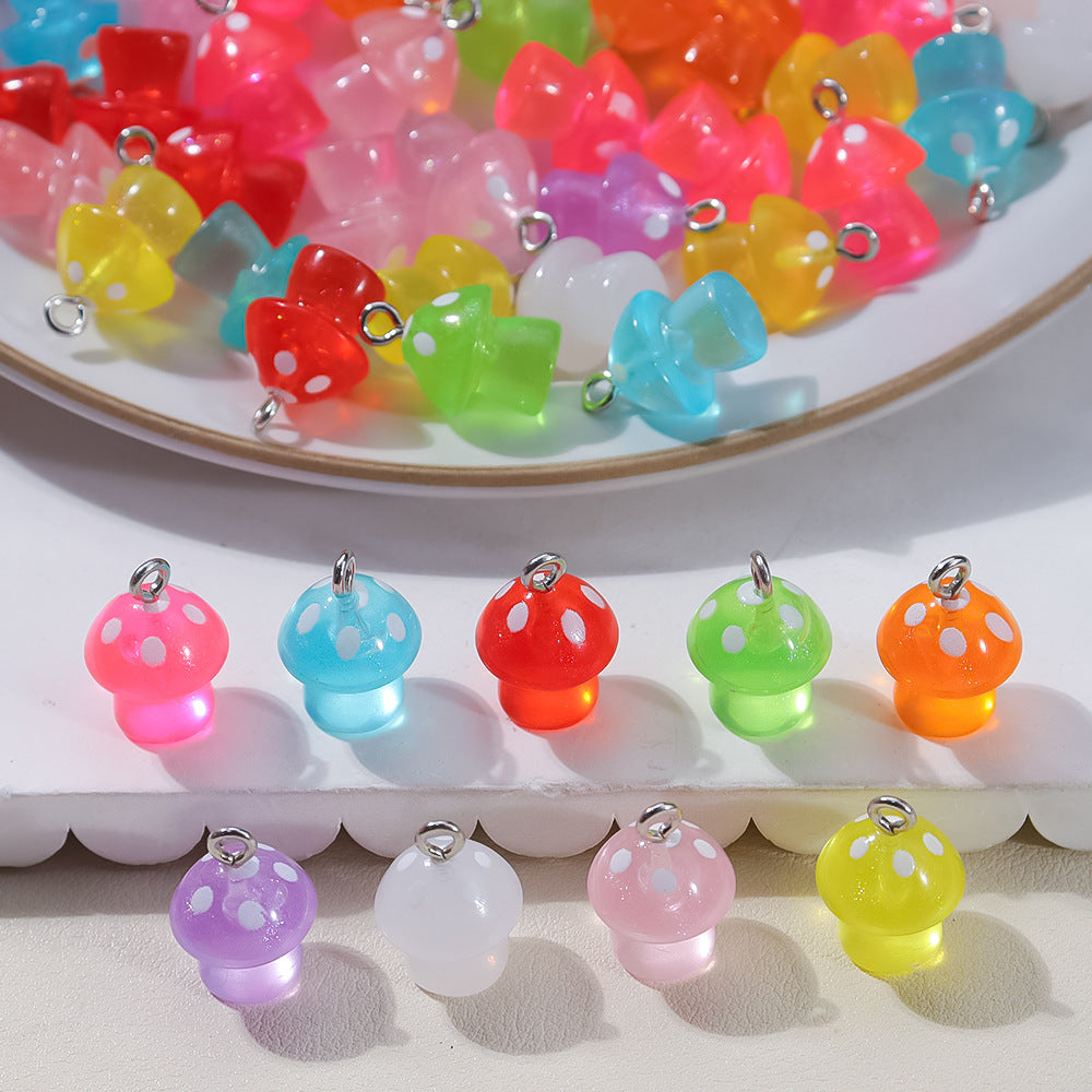 Wholesale 20pcs/ pack Transparent Colorful Luminous Mushroom Pendant — DIY Handmade Accessories for Keychains Earrings and Necklaces