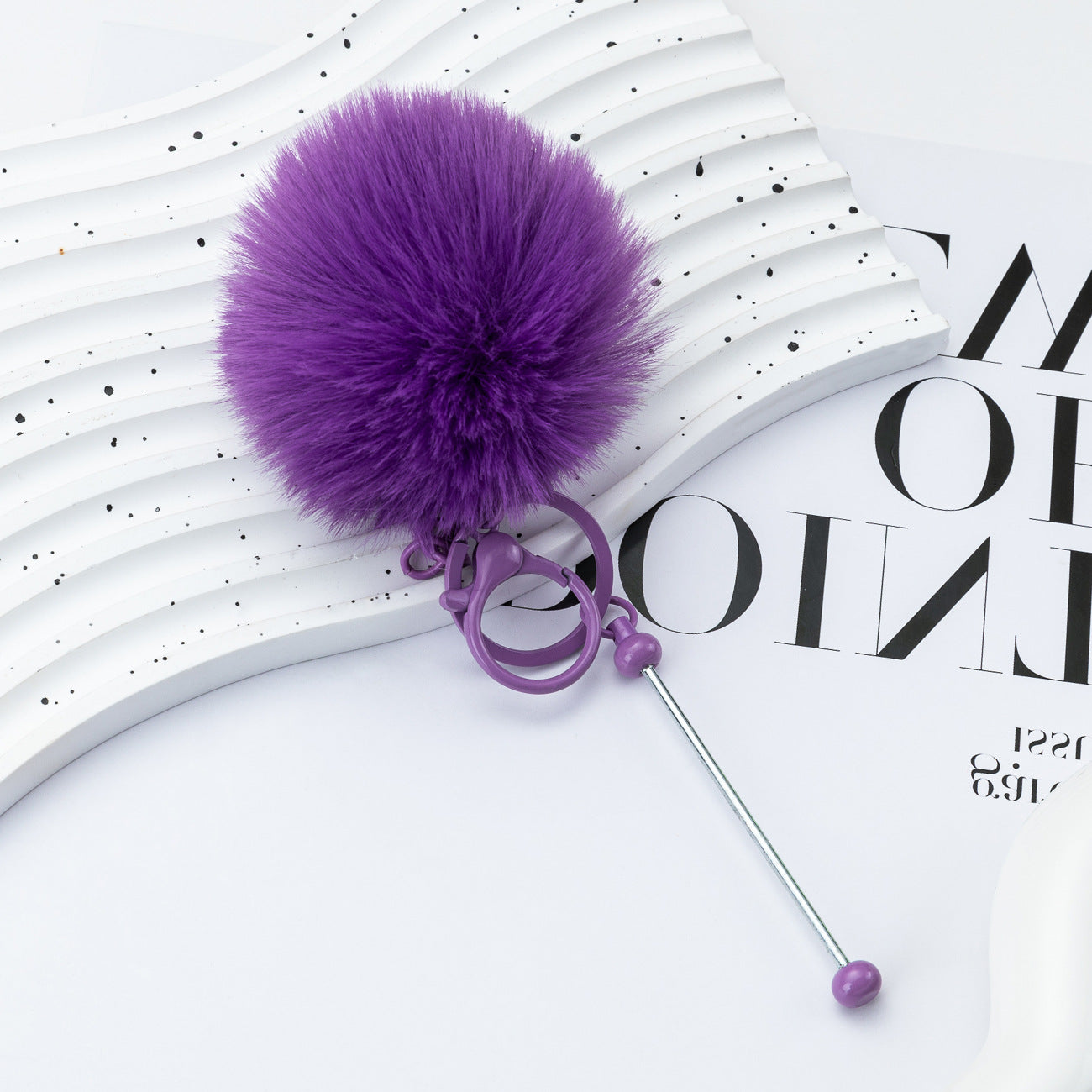 Wholesale DIY Beadable Plush Ball Keychain