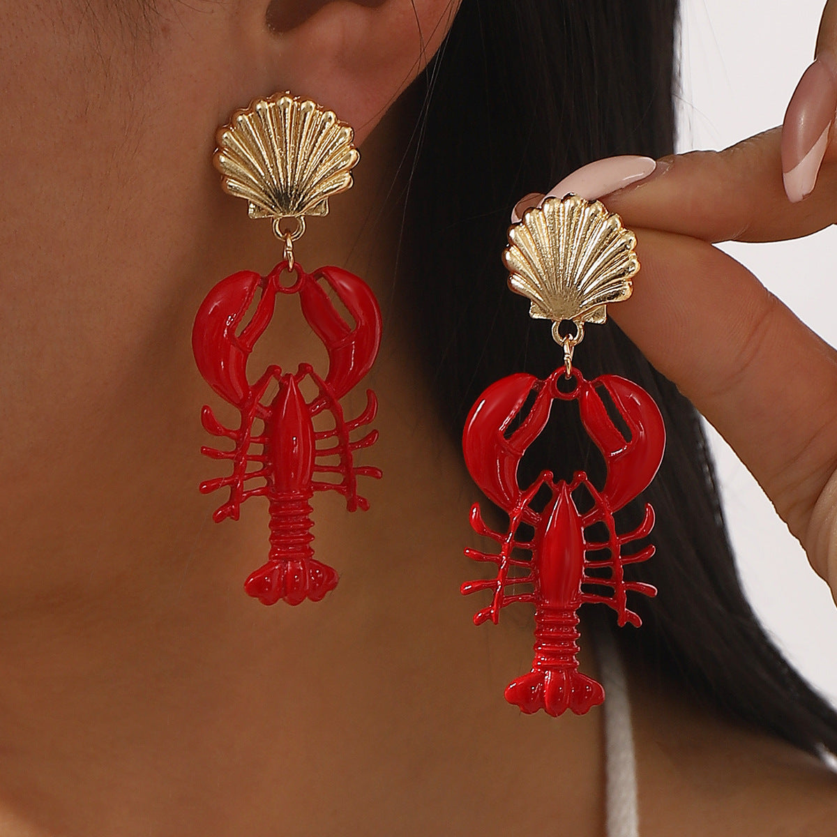 Wholesale Oil Dripping Lobster Pendant Earrings  Cute Black and White Beaded Clavicle Chain