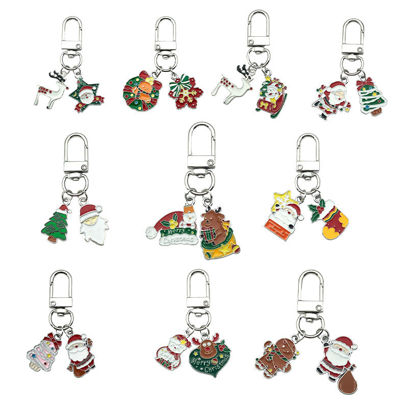 Wholesale Christmas oil drop alloy  snowman bell  keychain