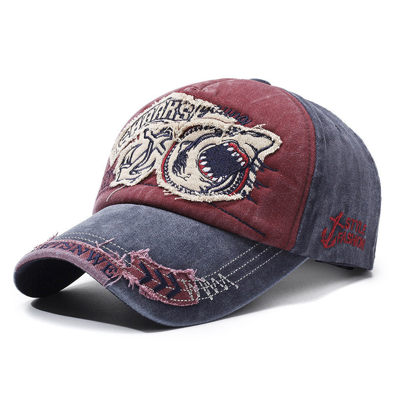 Wholesale Embroidered Shark Baseball Cap Distressed Hip Hop Style Adjustable Sun Hat Trendy Streetwear Accessory For Men And Women Boutique Resale