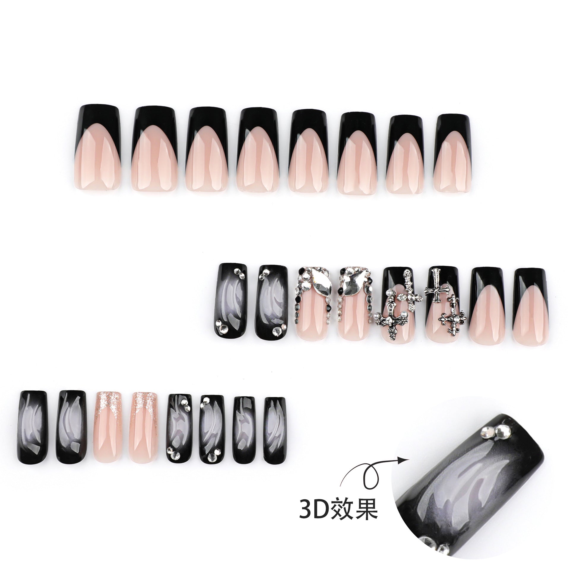 Wholesale 24 Pieces/box Flash Cross 3D Nails Kits Nail Stickers