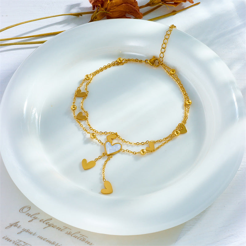 Wholesale Love Pendant Titanium Steel Multi-layer Stacking Anklets ACC-AS-QianYue002