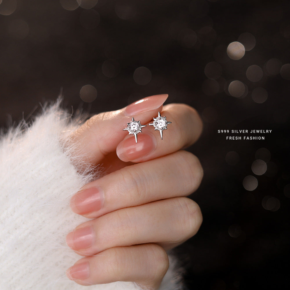 Wholesale s999 pure silver eight star stud earrings