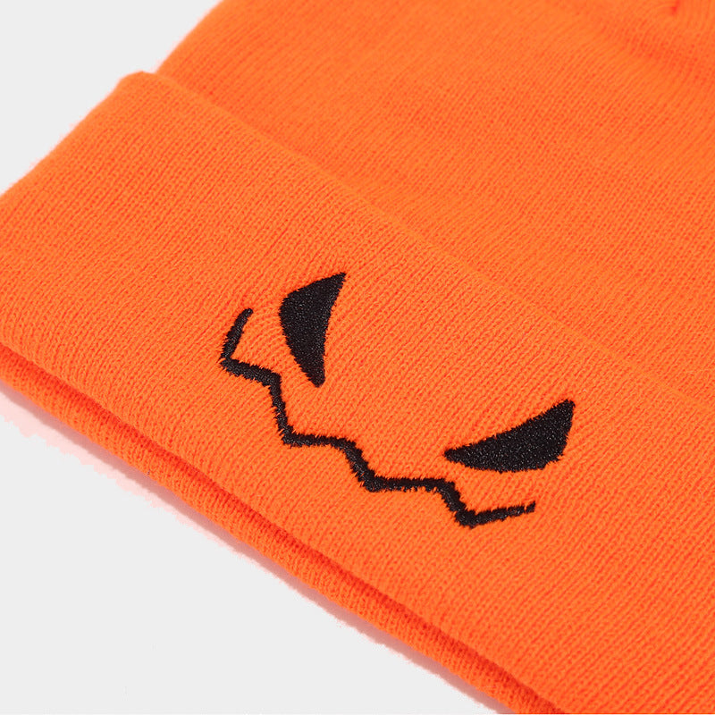 Wholesale   pumpkin little devil embroidered orange knitted hat