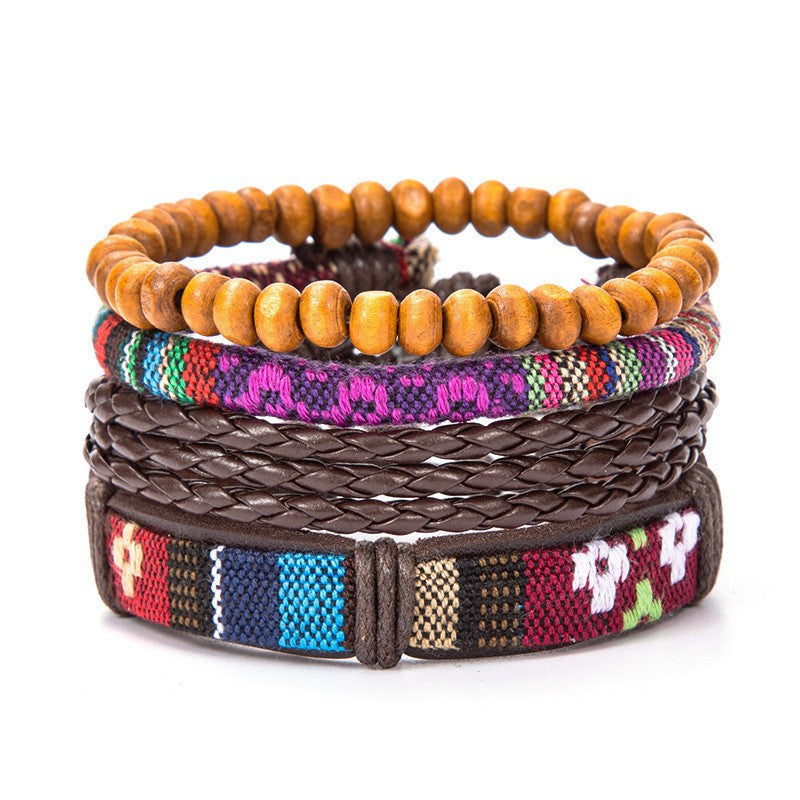 Wholesale Retro Multi-layer Alloy Leather Bracelet