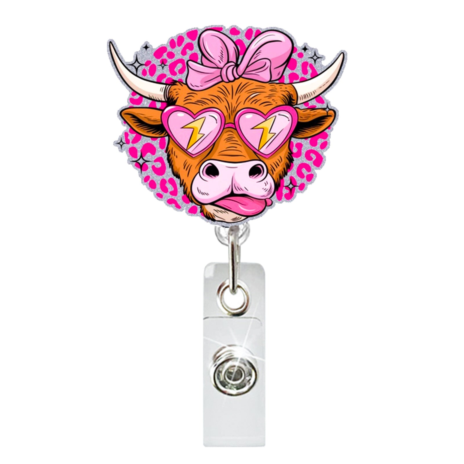 Wholesale Valentine' s Day Acrylic Heart-Shaped Cow  Badge Reels