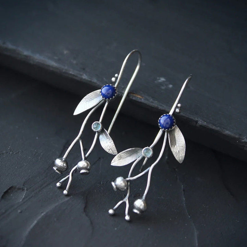 Wholesale retro alloy branches inlaid lapis earrings