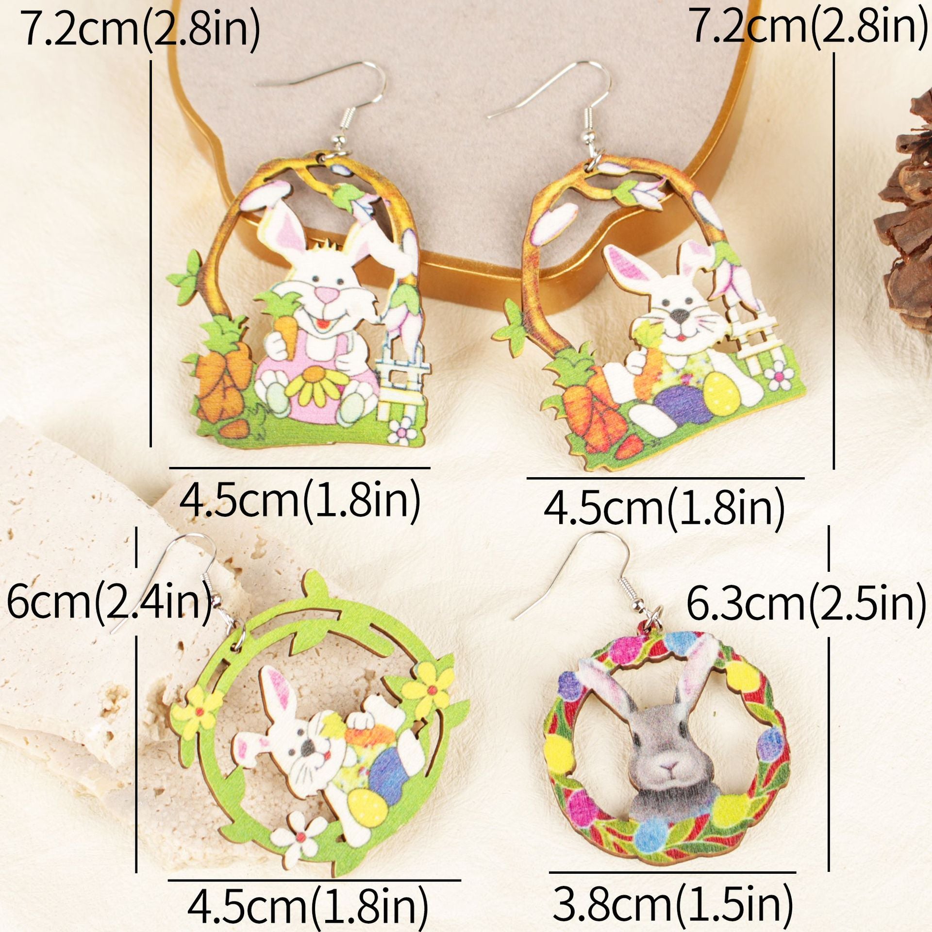Wholesale Easter Bunny Egg Wooden Earrings