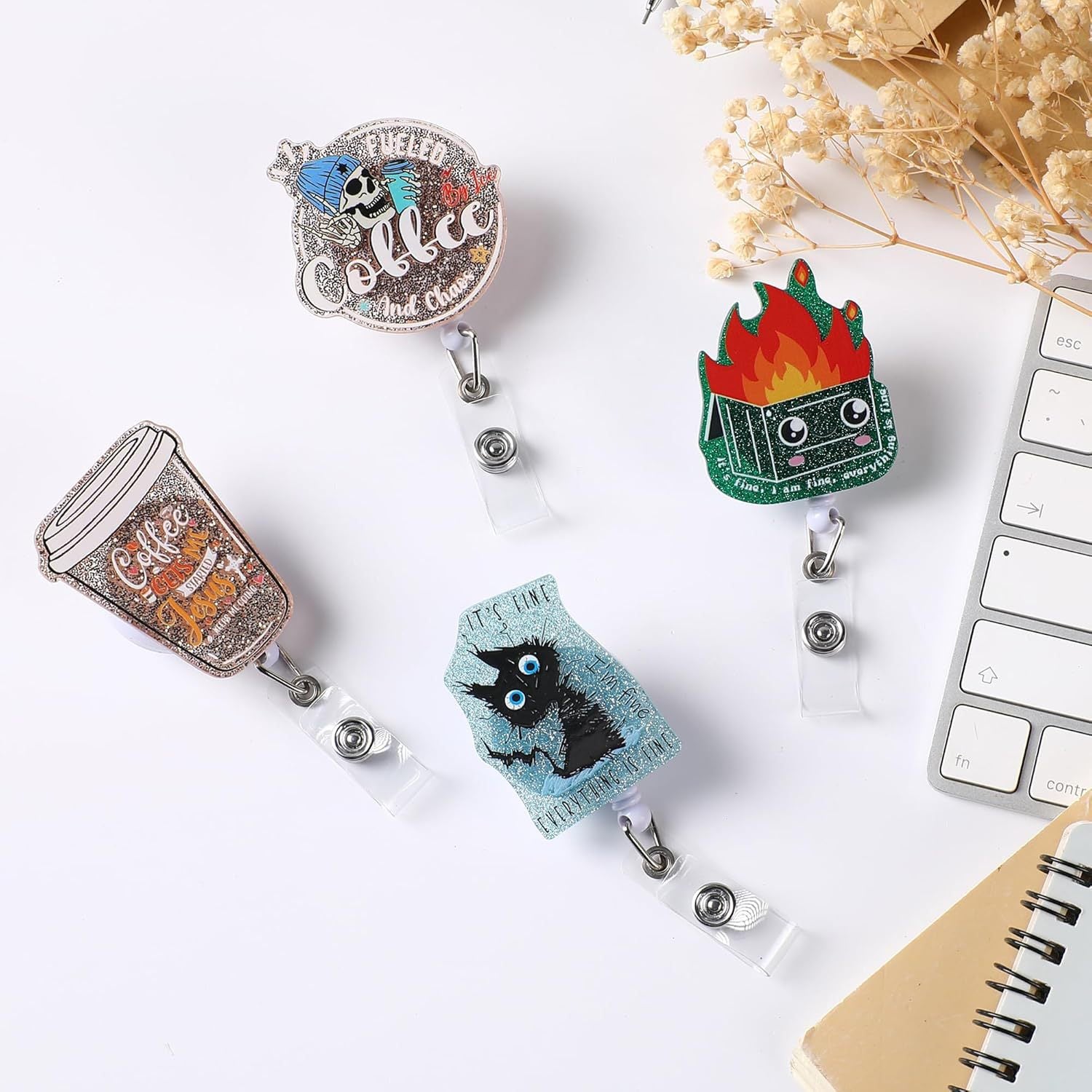 Wholesale Coffee Cup Glitter Acrylic Retractable Badge Reels Keychains ACC-KC-ChiHai019