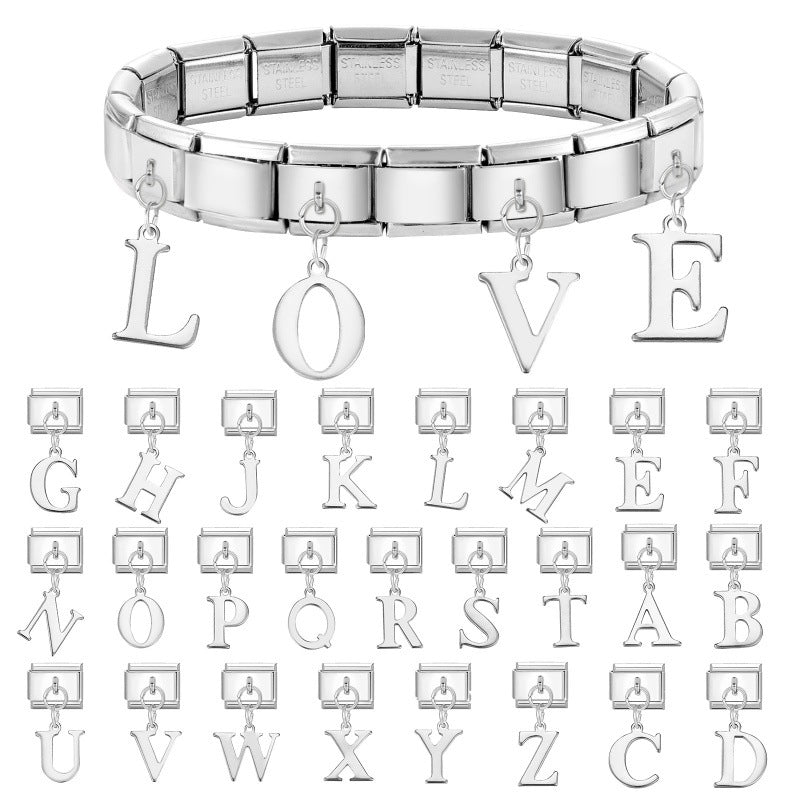 Wholesale 9mm Italian Charm Starter Bracelets DIY Letter Pendant Stainless Steel Composable Bracelet