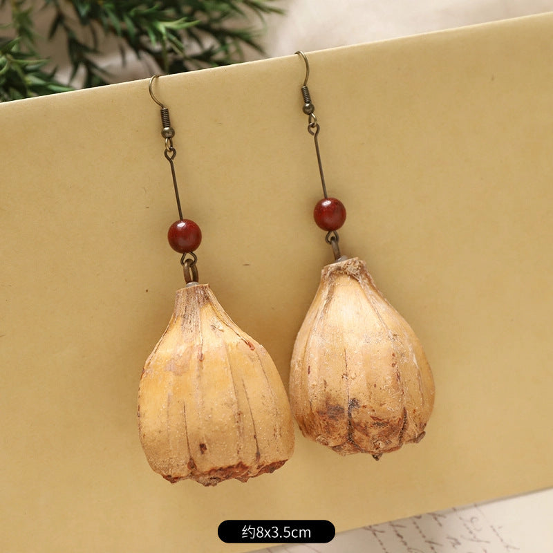 Wholesale Vintage Hand-made Plant Fruit Wood Earrings