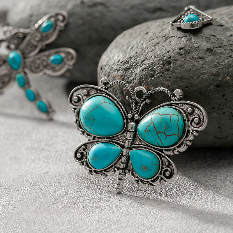 Wholesale Ethnic Retro Style Turquoise Alloy Diy Bracelet Necklace Pendant Accessories ACC-PT-Yongc003