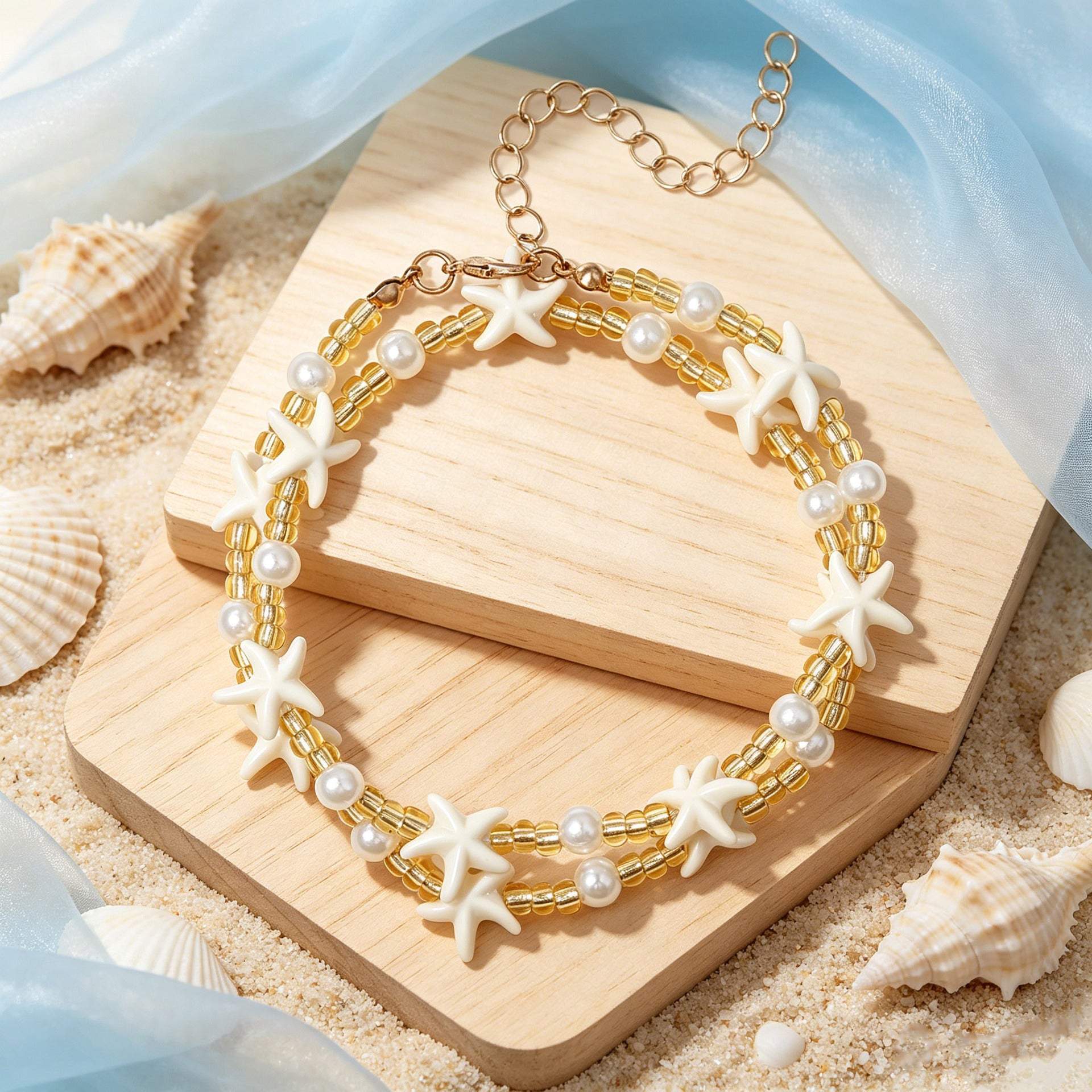 Wholesale Bohemian Starfish Beaded Necklace Beach Vacation Layering Jewelry Gift