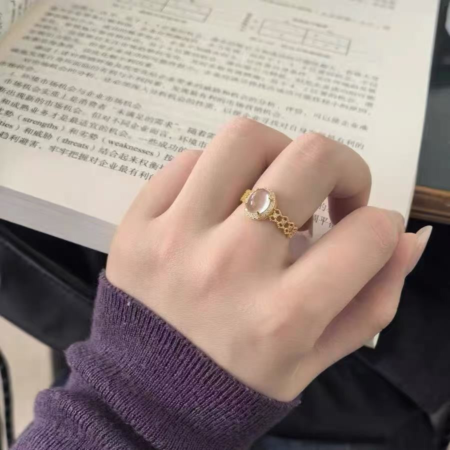 Wholesale Geometric Imitation Chalcedony Ring Boutique Resale Fashion Accessory Adjustable Opening Copper Zircon Jewelry