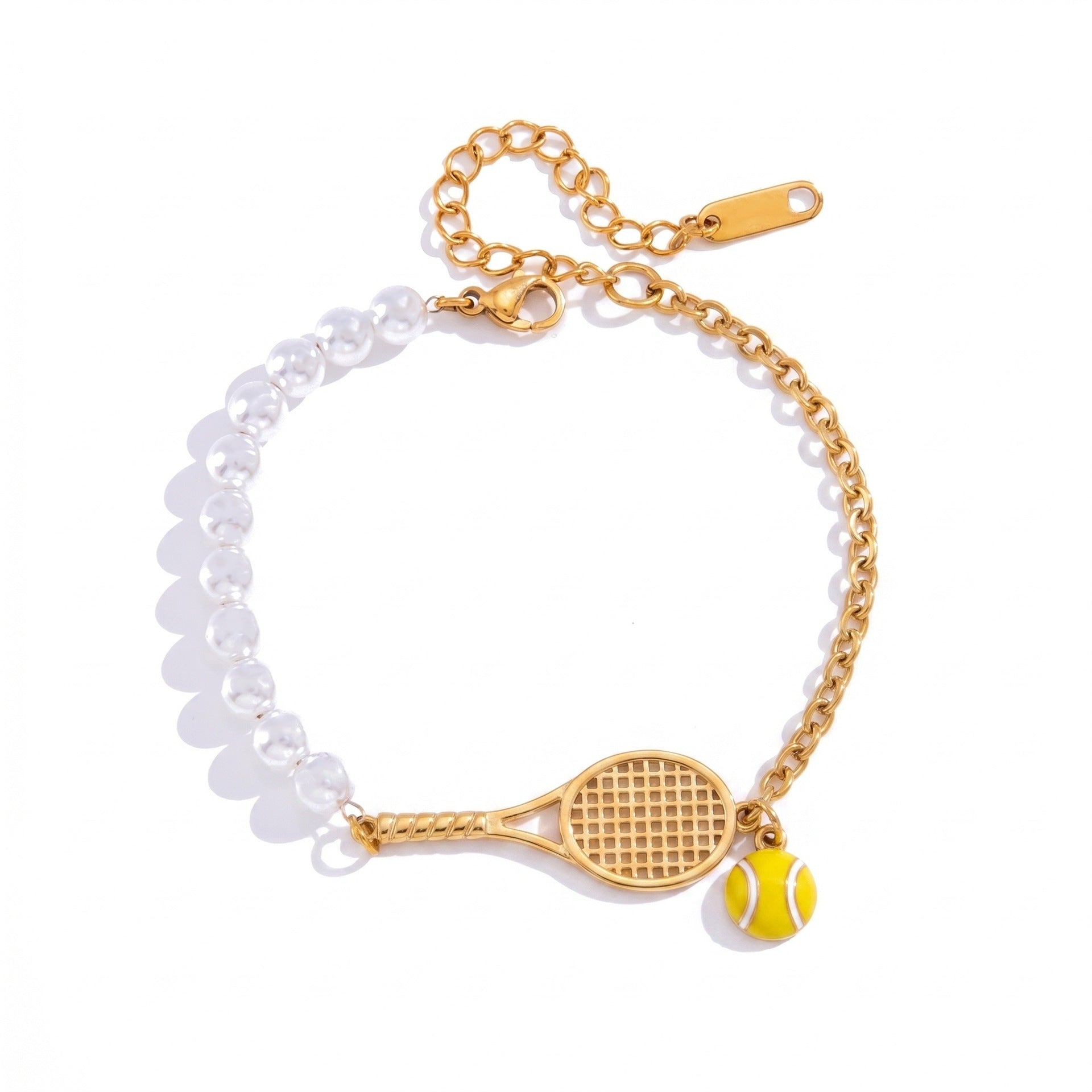 Wholesale Trendy Tennis Racket Bracelet Ring Set Stainless Steel Gold Inlay Boutique Resale Jewelry