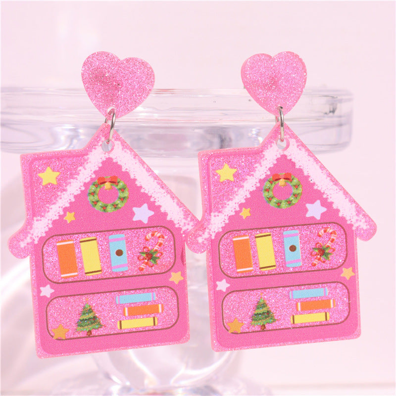 Wholesale  Christmas Glitter Bookshelf Christmas Tree Earrings