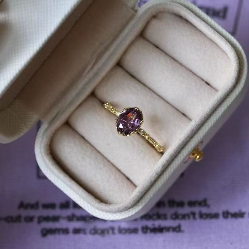 Wholesale French Stylish Adjustable Purple Zircon Ring Set Electroplated Alloy Geometric Four Piece Jewelry Accessory For Women Boutique Resale Gift
