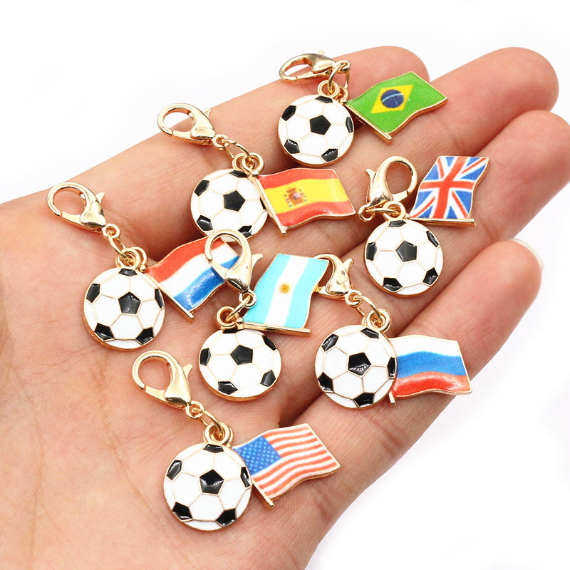 Wholesale Zinc Alloy Soccer Flag Charm Keychain Pendant for DIY Jewelry Making Boutique Resale