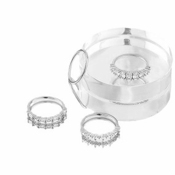 Wholesale Chic Women' s 4-Piece Silver Zircon Ring Set,  Alloy Jewelry Accessory Gift