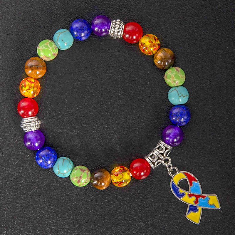Wholesale Natural Agate Yoga Bracelet with Ribbon Pendant,  Unisex Everyday Jewelry